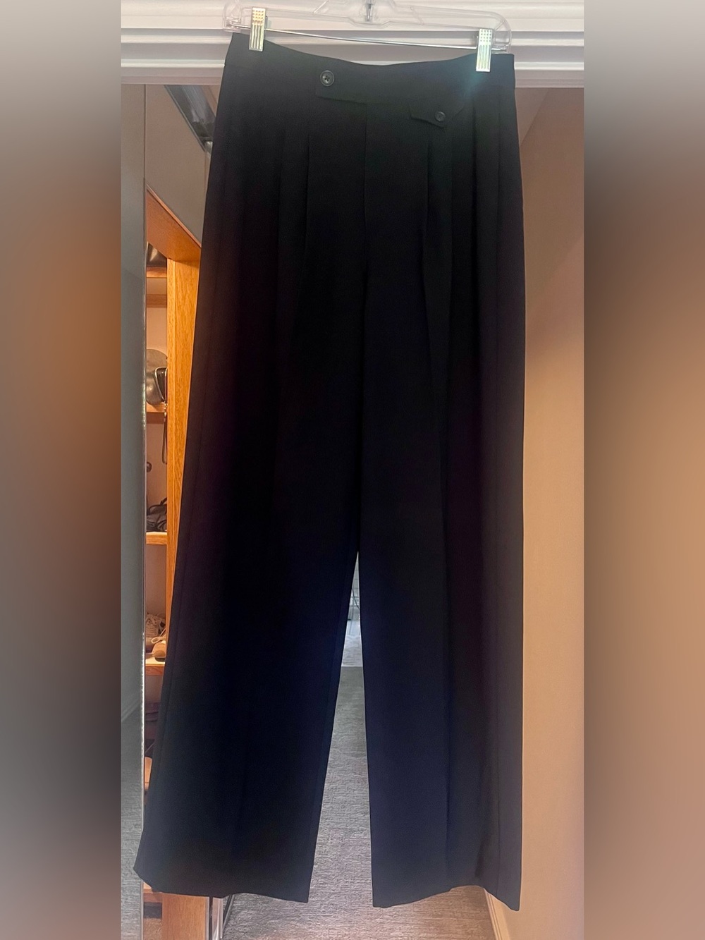 PAIGE Black Wide-Leg High-Rise Trousers with Button Tab